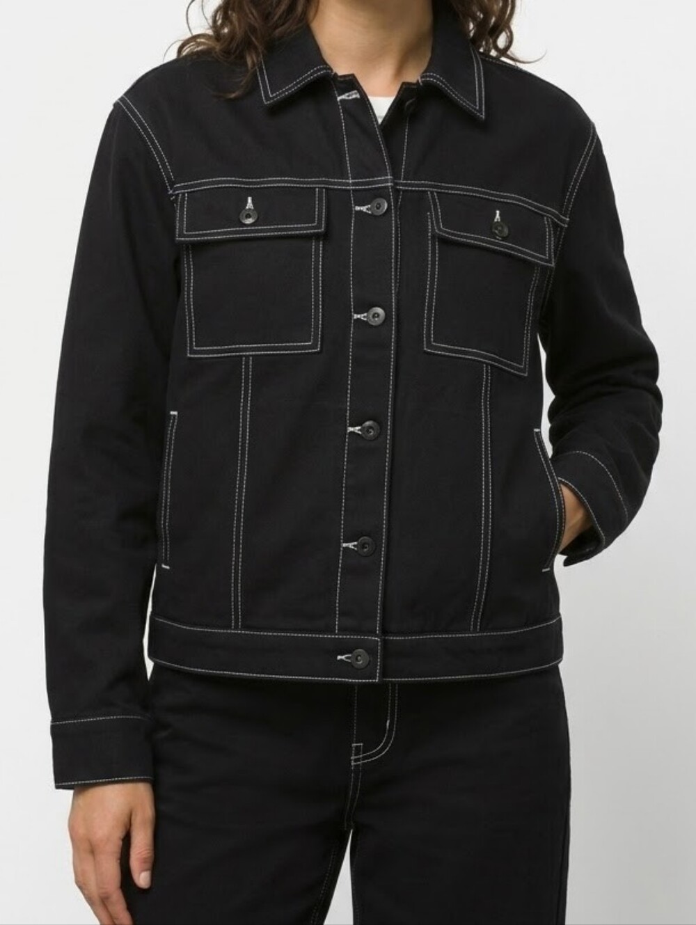 Vans In The Know BlackButton Down Casual Jean Jacket Sz Medium Boho Fall Casual